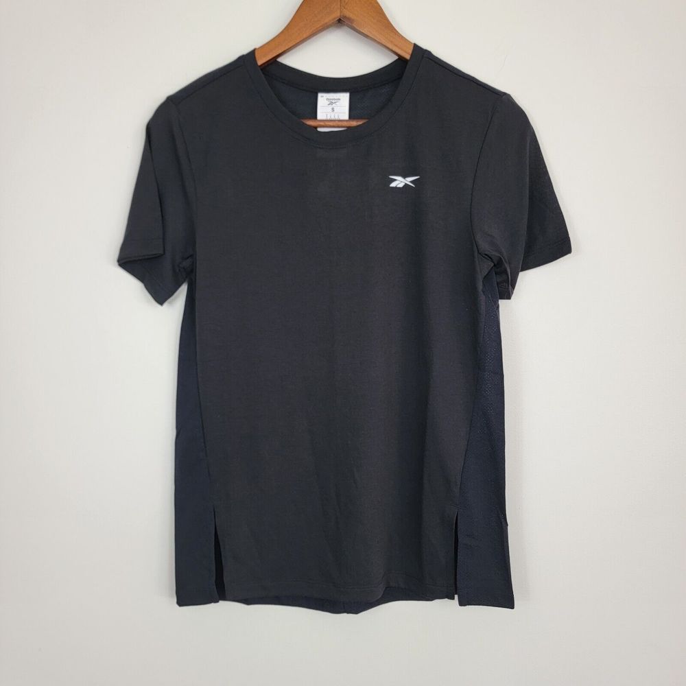 Reebok Short Sleeve Small Black Shirt Speedwick Supremium Split Sides